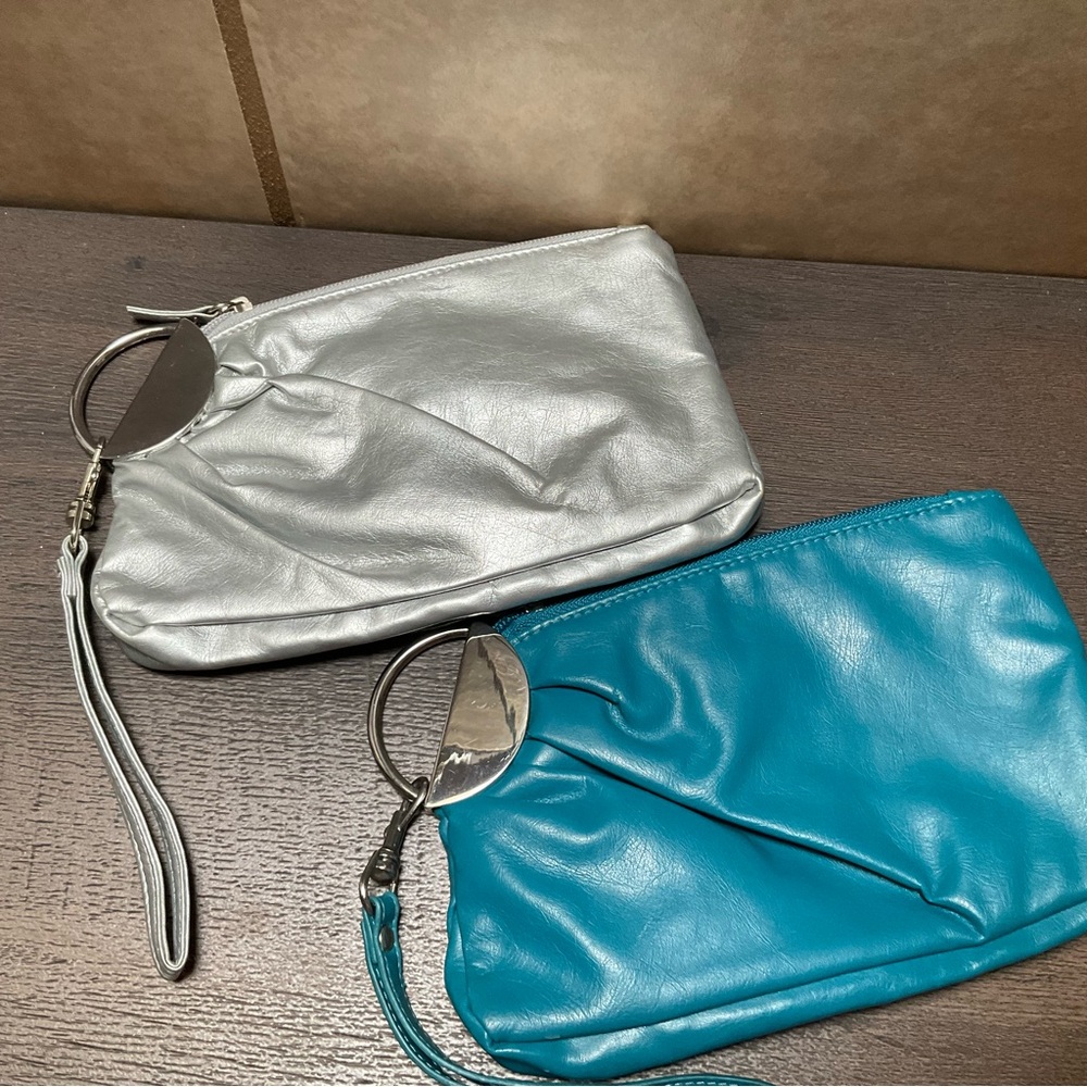 LULU NYC Wristlets Silver & Teal Blue Clutch Bag Set PVC/Polyester small purse
